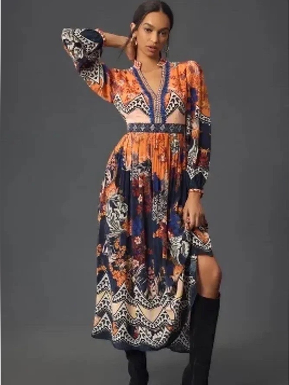 NEW Bhanuni by Jyoti maxi dress. Orange/Black floral. 6P. NWT